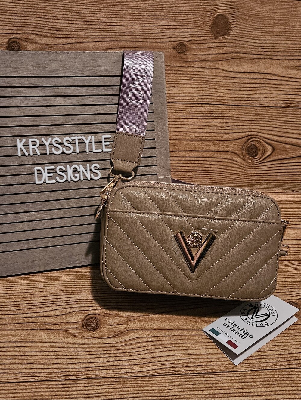 Valentino Orlandi Tan Quilted Crossbody Double Zip